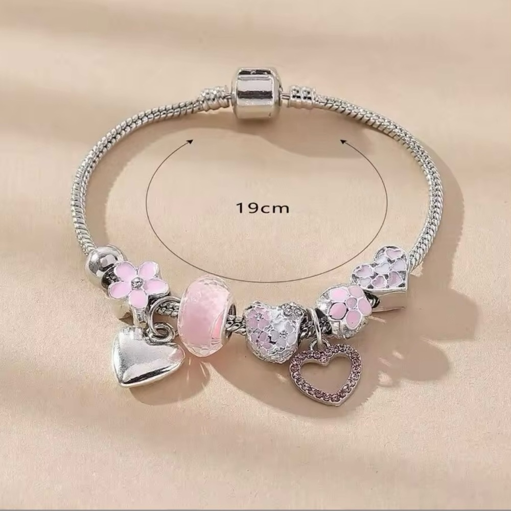 Elegant Silver and Pink Charm Bracelet